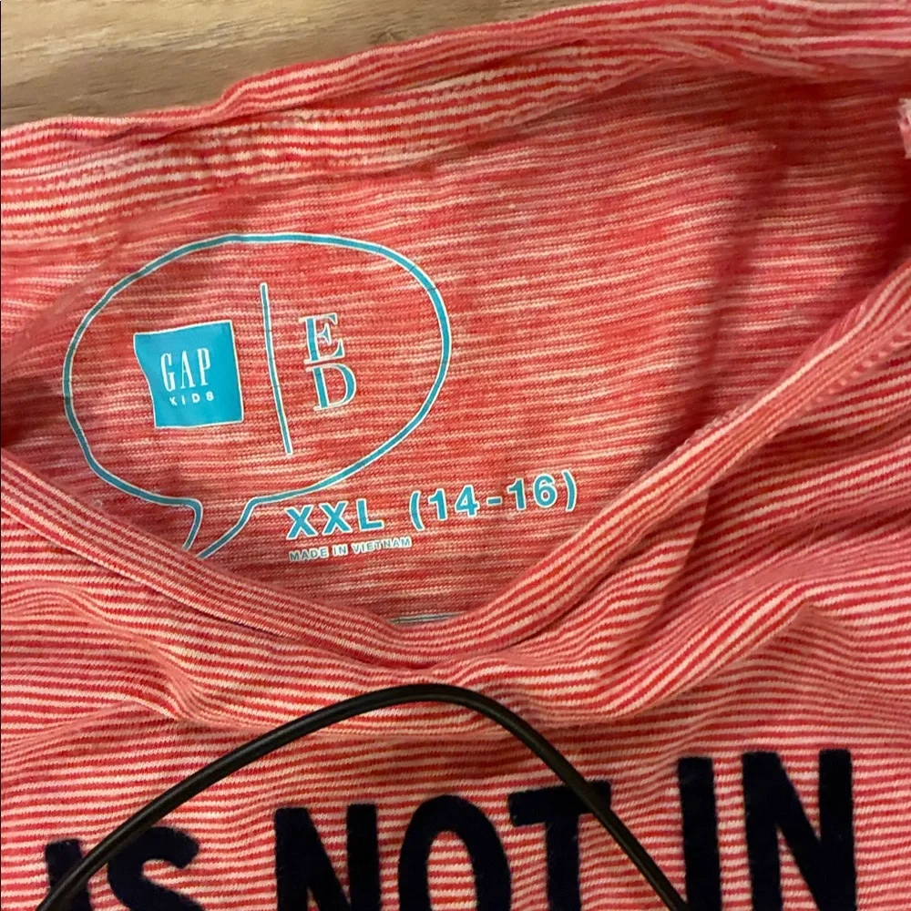 GAP Red Stripe Kids Tee with Shakespeare Quote Worn1x